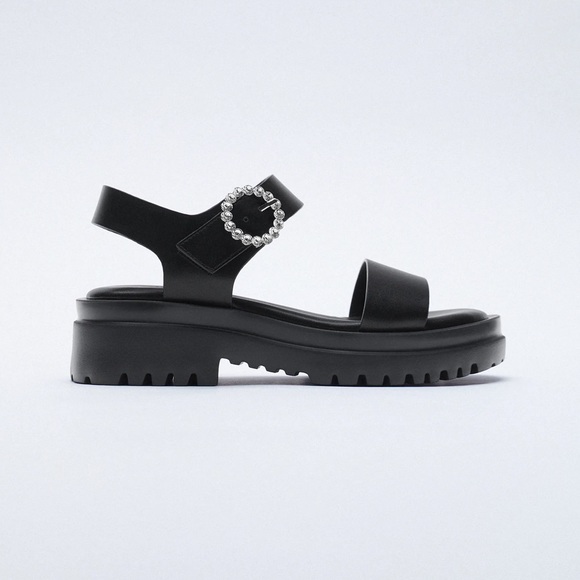 ZARA FLAT SANDALS WITH BEADS AND TRACK SOLE SZ 6
